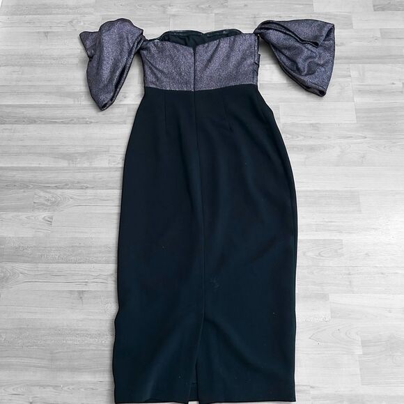 Badgley Mischka Metallic Off Shoulder Dress Size 0 - Picture 9 of 11